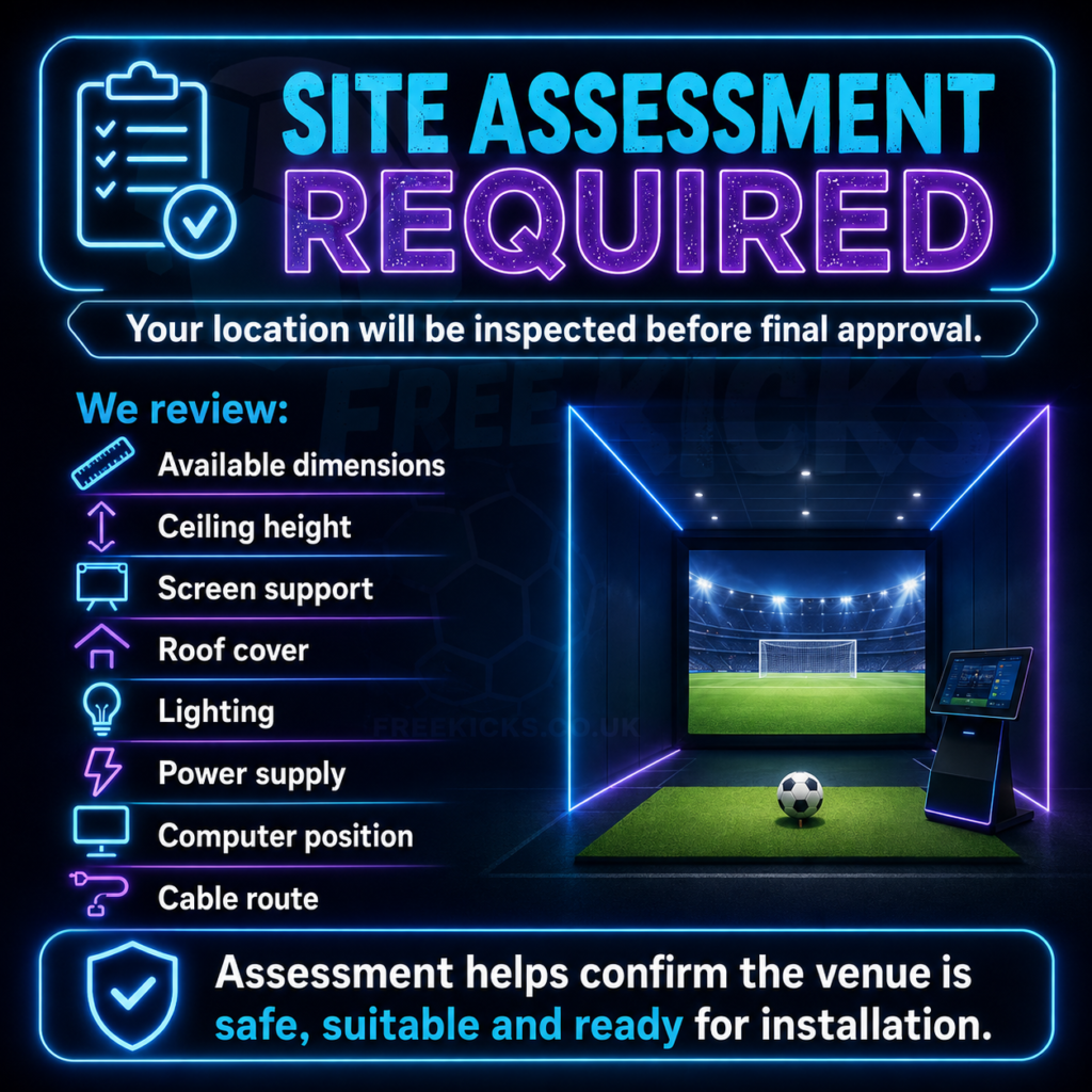Interactive digital screen football involves kicking a real football at a digital screen where a virtual goalkeeper uses artificial intelligence to block your shots. High-speed cameras track the ball's speed, angle, and impact point in real-time, instantly displaying your score on a live leaderboard.